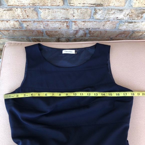 Calvin Klein Stretchy Tear Sleeveless A line Side Zipper Navy Belted Dress 8 - Picture 13 of 16